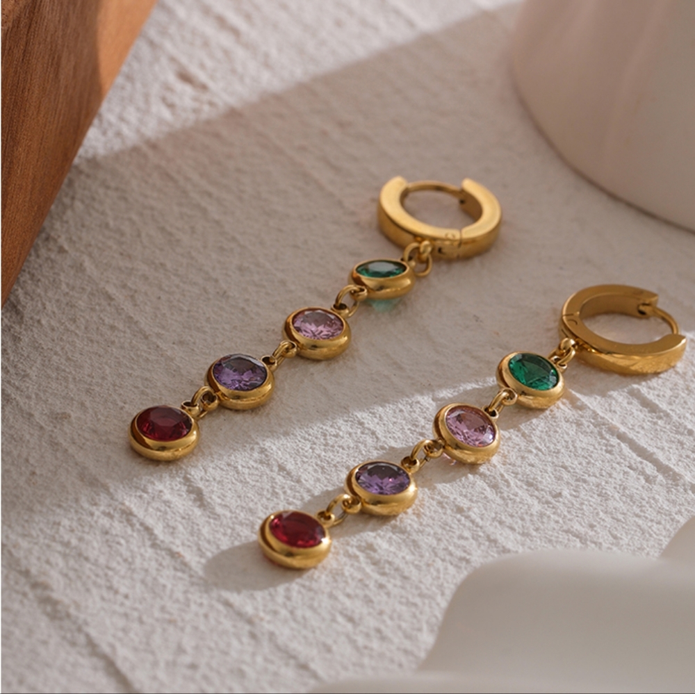 Elegant Colourful Diamond Earrings - Picture 1 of 7